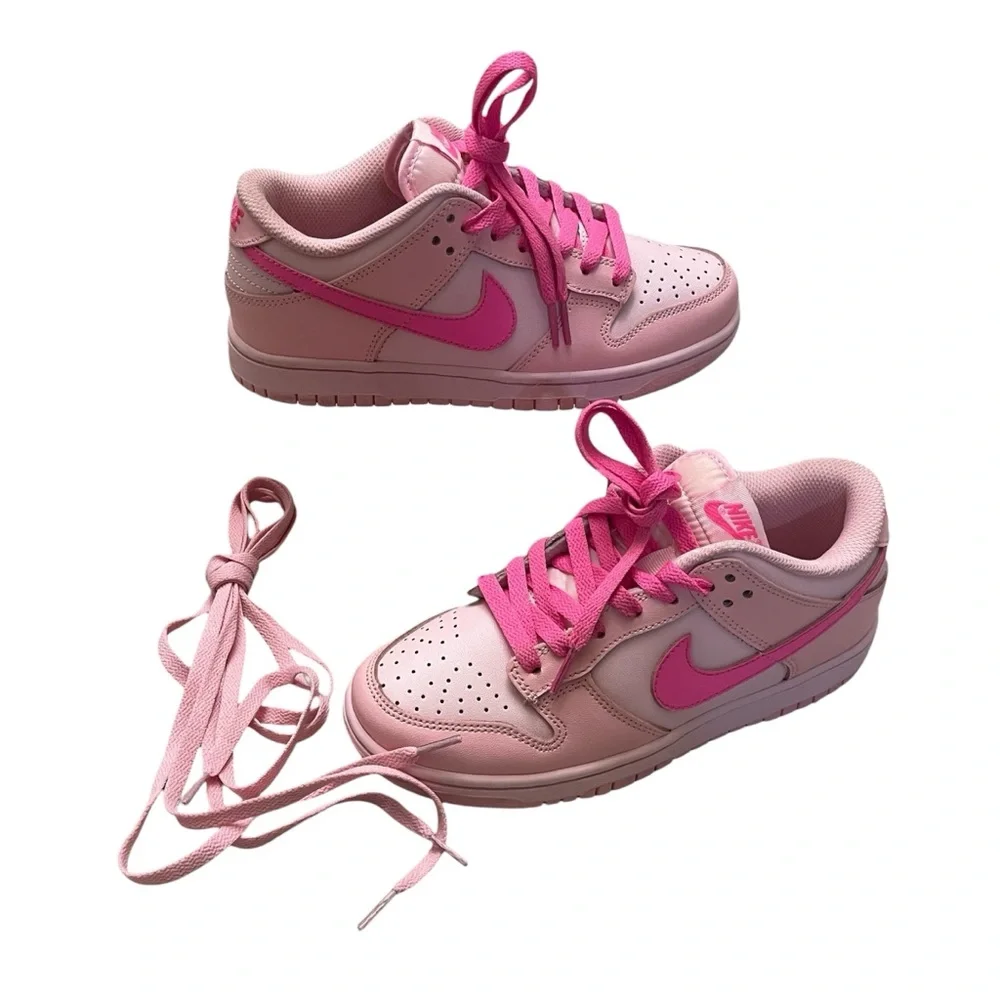 Nike Dunk Low in Triple Pink with 2 color laces DH9767-600 Big Girls Size 6